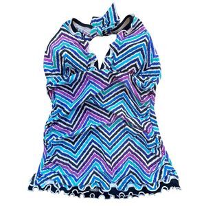 Profile by Gottex SZ 6 Palm Springs Swim Halter Tankini Top V-Neck Chevron New